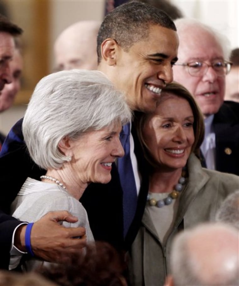 Barack Obama, Kathleen Sebelius, Nancy Pelosi